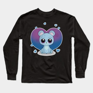 Cute Little Light Blue Valentine Teddy Bear with Hearts Long Sleeve T-Shirt